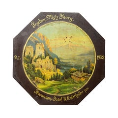 Antique Honor Target with Alpine Landscape and Castle Ruins, Germany 1932