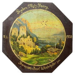 Antique Honor Target with Alpine Landscape and Castle Ruins, Germany 1932