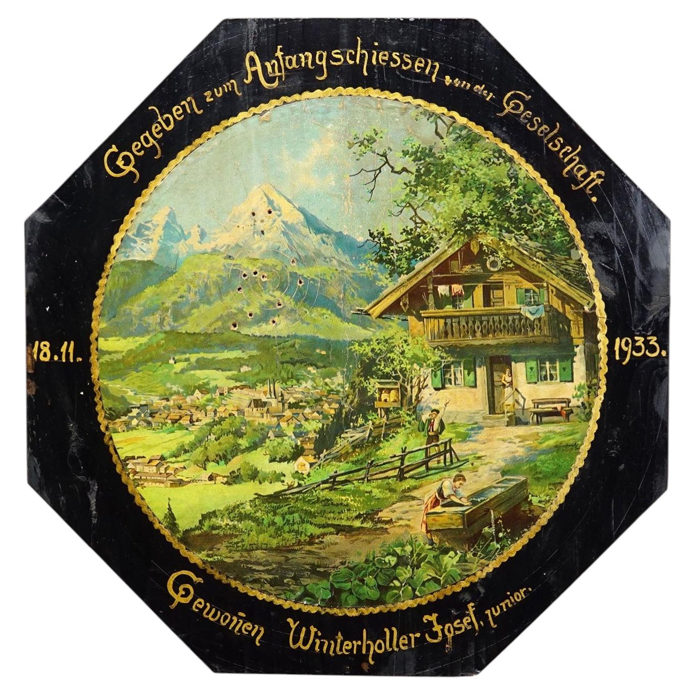 Antique Honor Target with Alpine Landscape and Chalet, Germany 1933