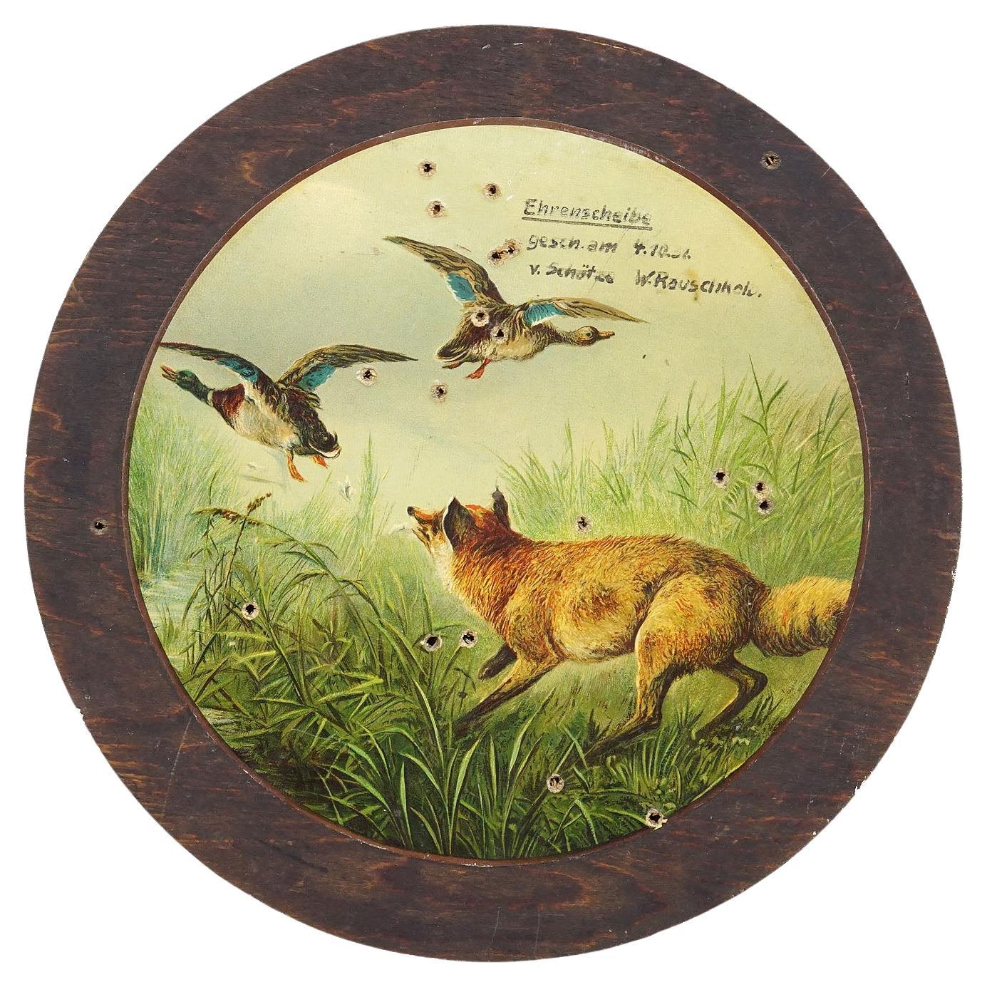 Cible d'honneur ancienne avec renard et canards, Allemagne, années 1930 en vente