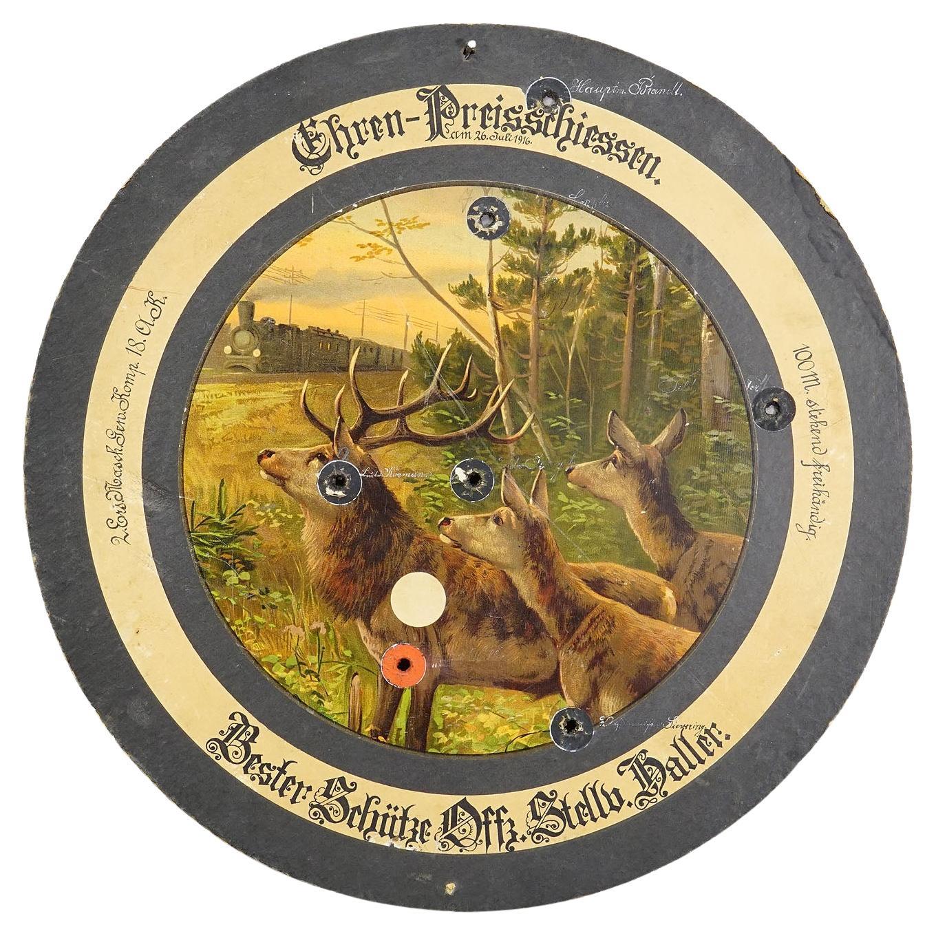 Antique Honor Target with Stag Family, Germany 1916