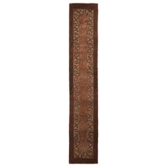 Antique Hooked Brown and Green Wool Floral Runner
