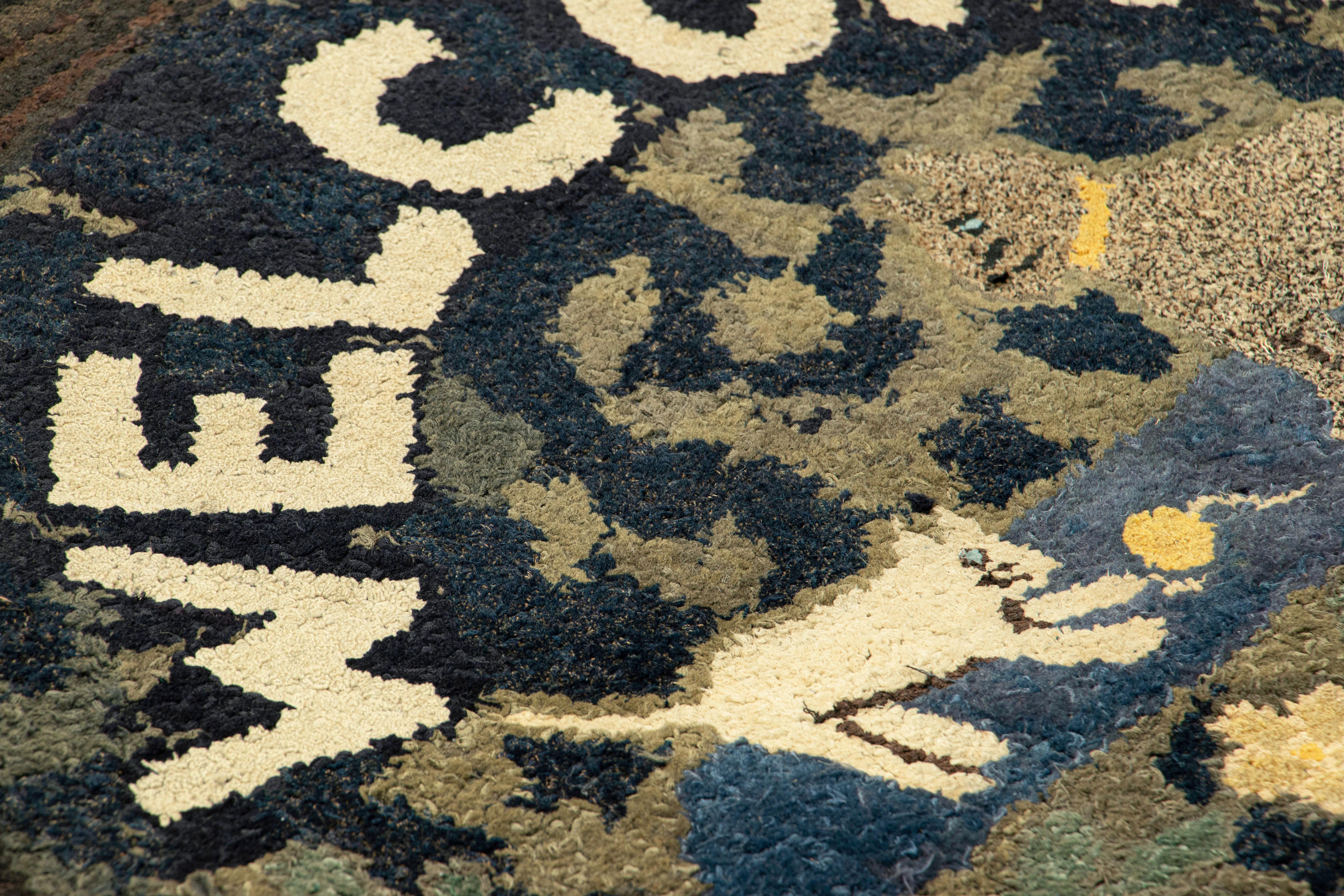 Hand-Knotted Antique Hooked Demi Lune Rug in Green with Animal Pictorials - Rug & Kilim For Sale