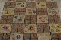 Antique Hooked Floral Rug with Botanical Tile Design - Rug & Kilim