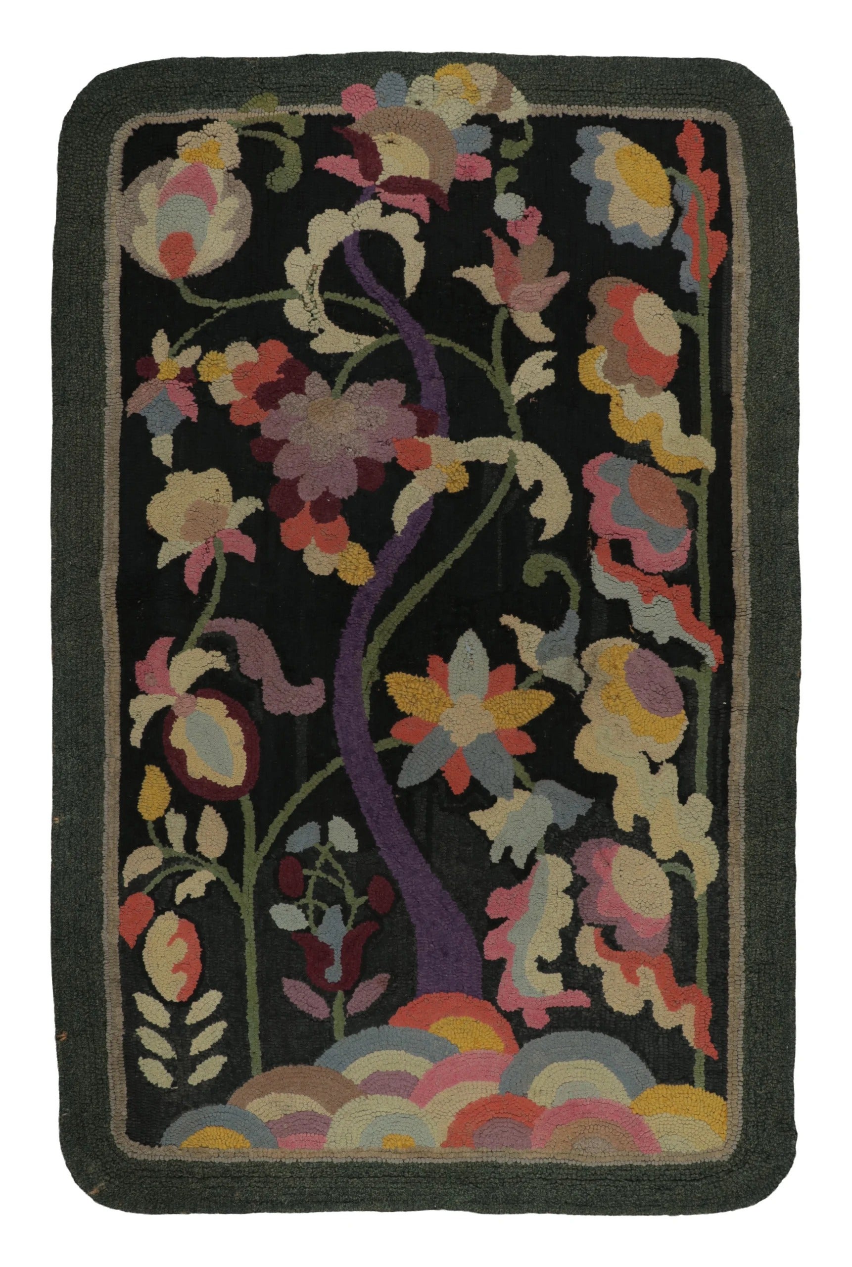 Antique Hooked Floral Tree Rug with Botanical Garden Design - Rug & Kilim