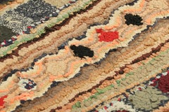 Antique Hooked Geometric Rug in Beige-Brown and Red Tones  Rug & Kilim