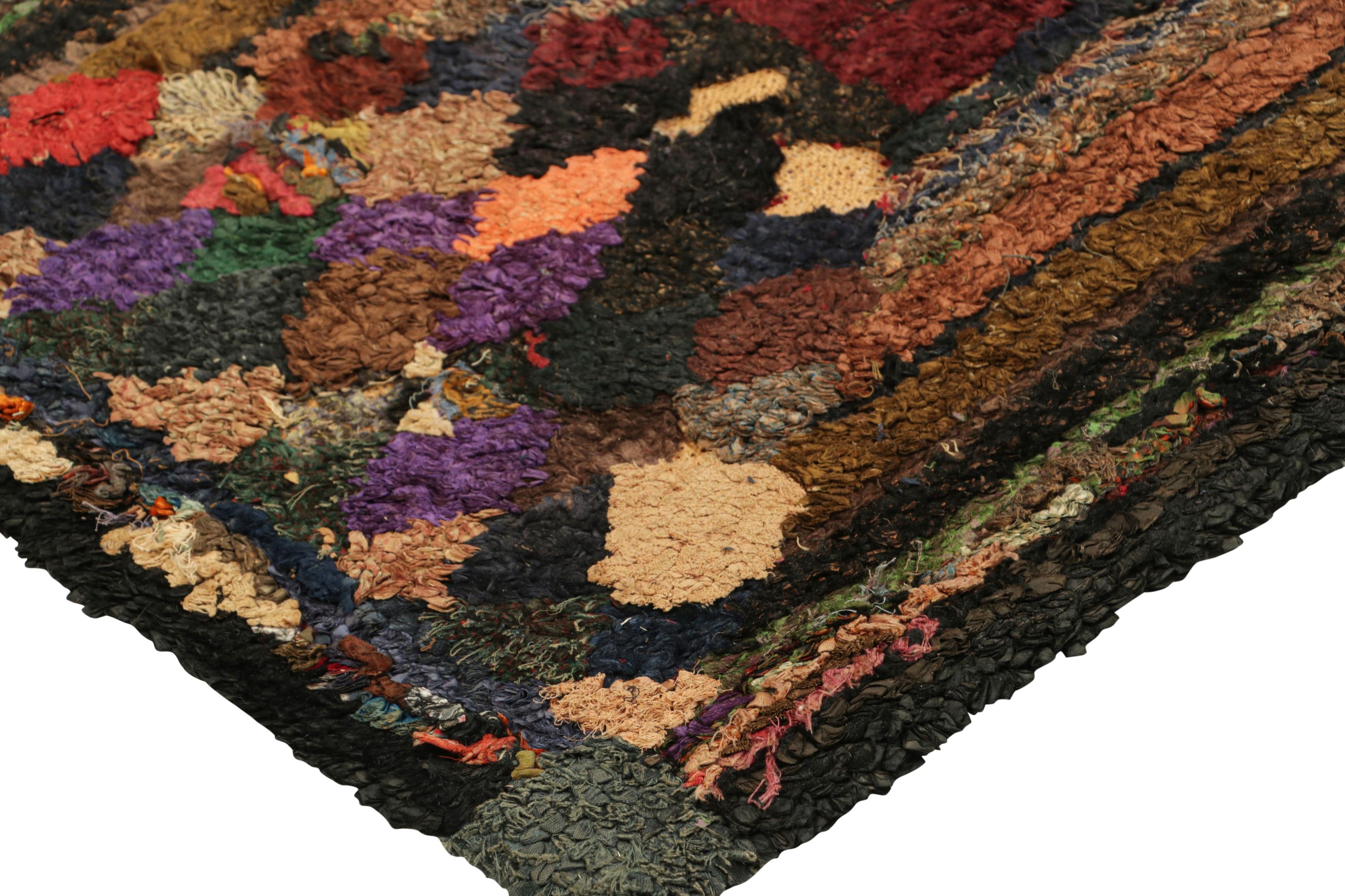 Early 20th Century Antique Hooked Geometric Rug in Beige-Brown Tones  Rug & Kilim For Sale