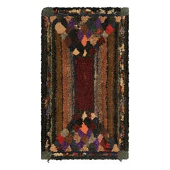 Antique Hooked Geometric Rug in Beige-Brown Tones  Rug & Kilim