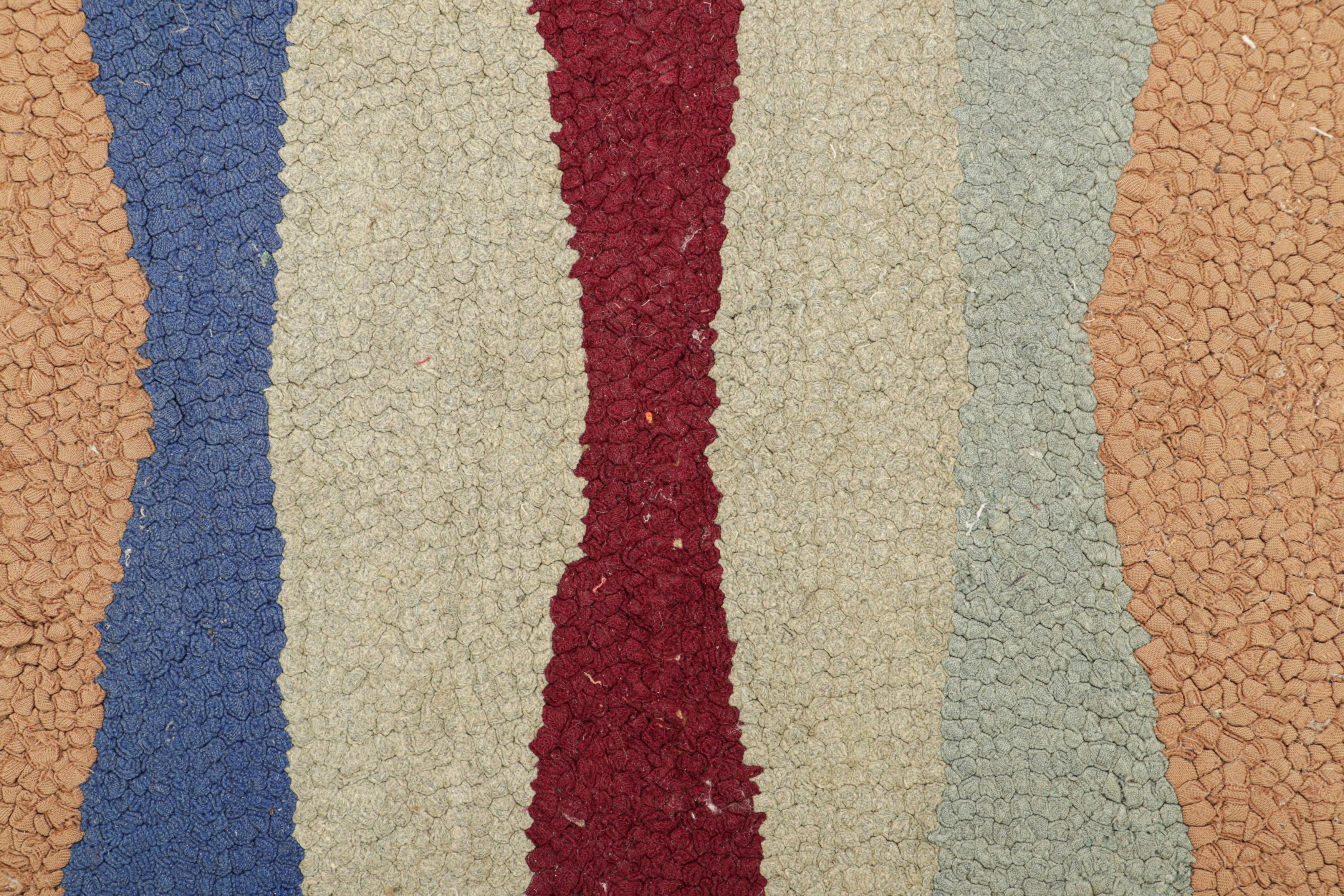 American Antique Hooked Geometric Rug in Polychromatic Tones  Rug & Kilim For Sale