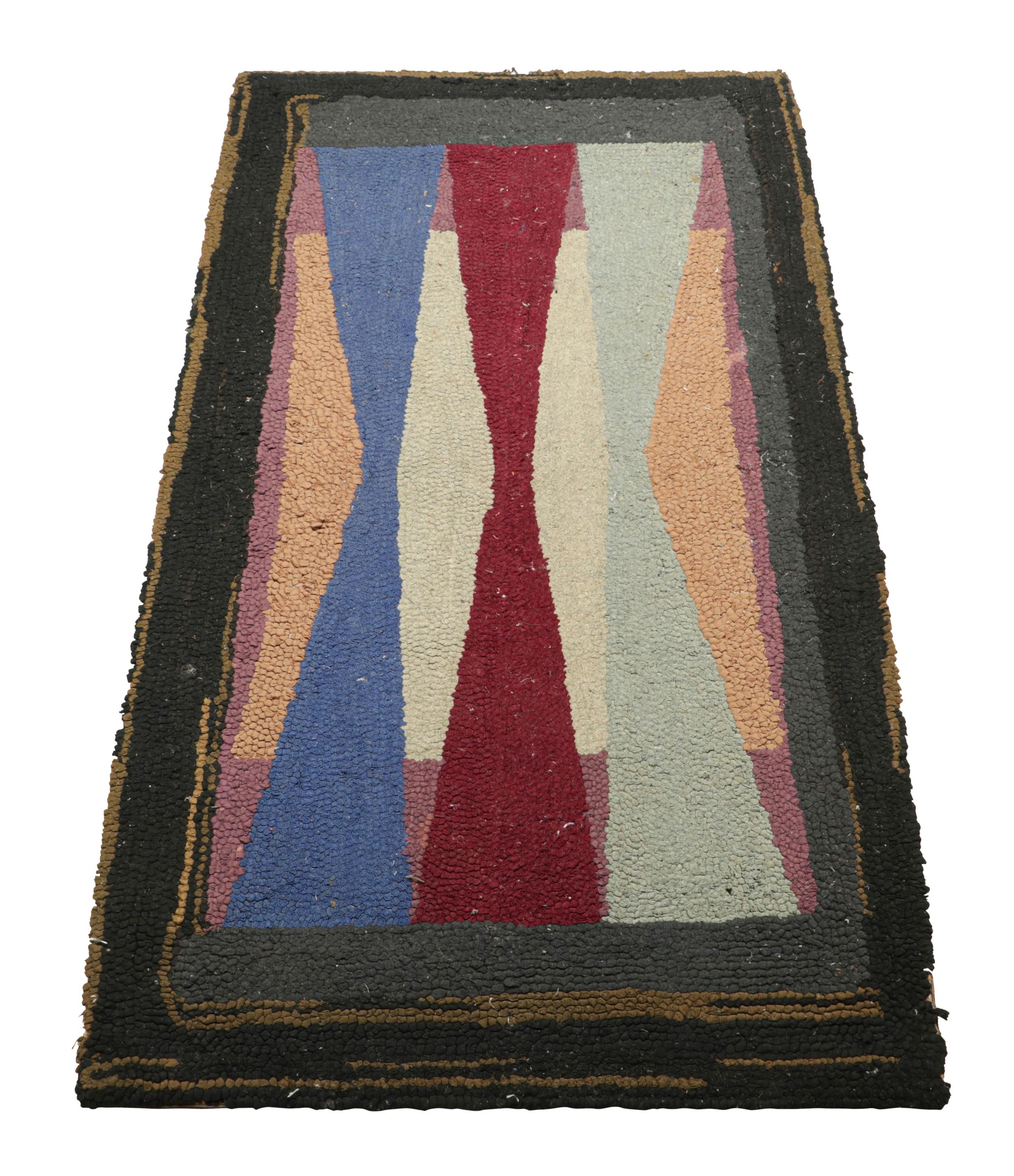 Antique Hooked Geometric Rug in Polychromatic Tones  Rug & Kilim In Good Condition For Sale In Long Island City, NY