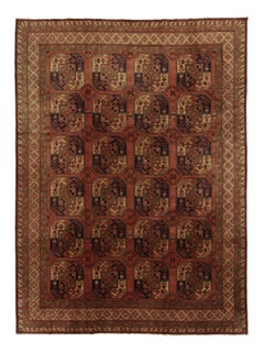 Antique Hooked German Tetex Rug in Terracotta with Gul Design - Rug & Kilim