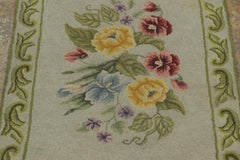 Antique Hooked Gift-Size Rug with Floral Bouquet & Foliate Border - Rug & Kilim