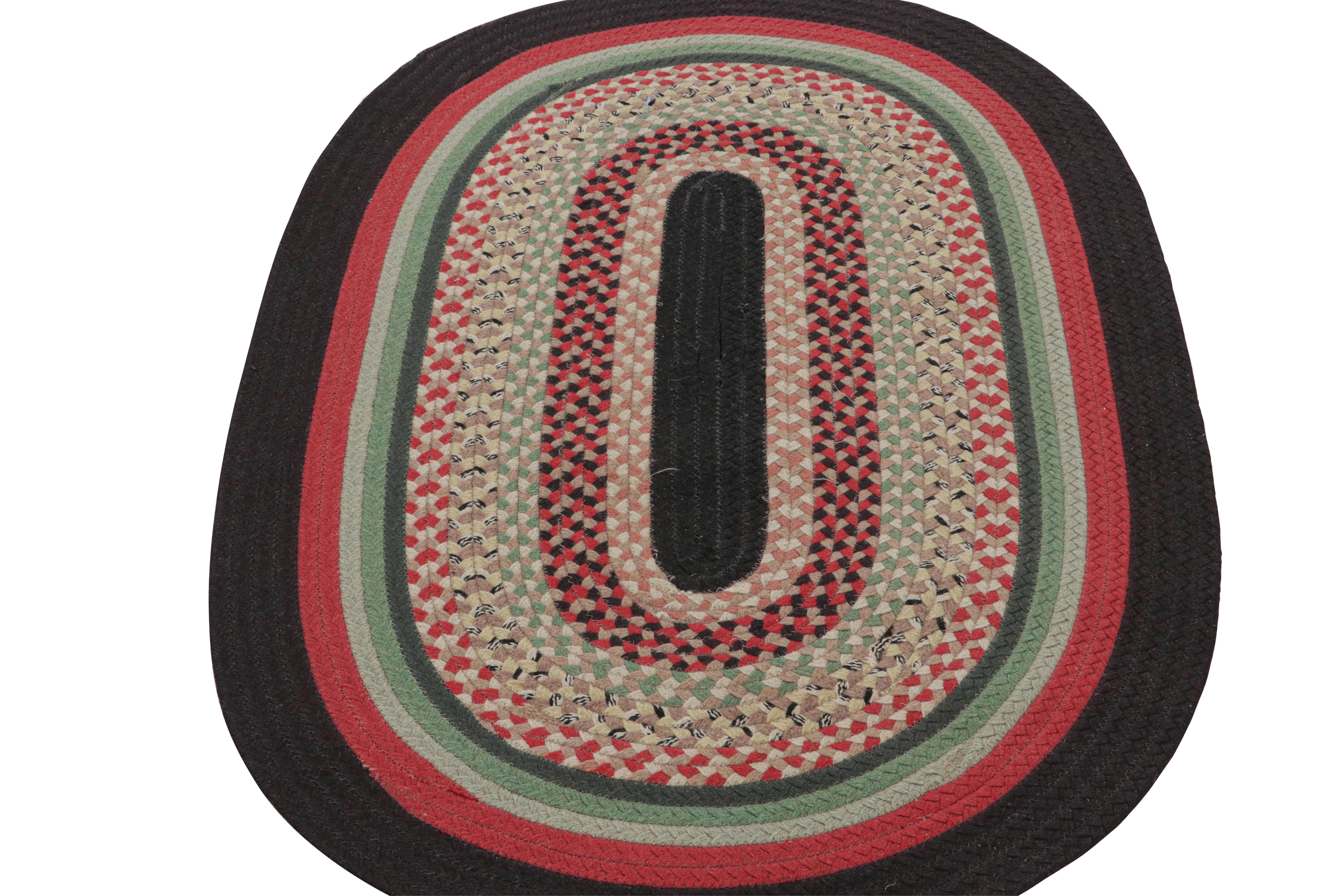 American Antique Hooked Oval Rug with Polychromatic Braided Stripes, from Rug & Kilim For Sale