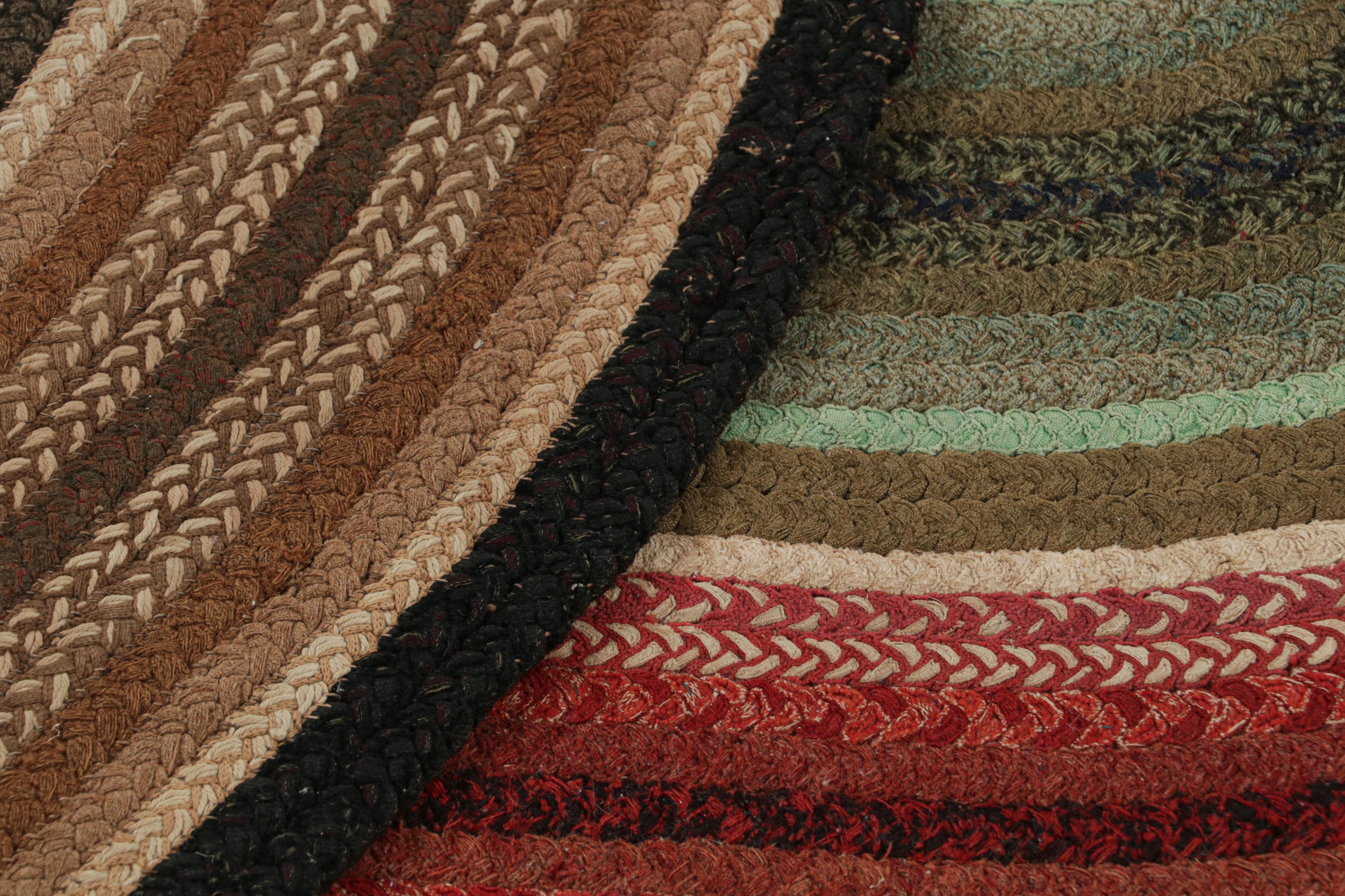 Fabric Antique Hooked Oval Rug with Polychromatic Braided Stripes, from Rug & Kilim For Sale