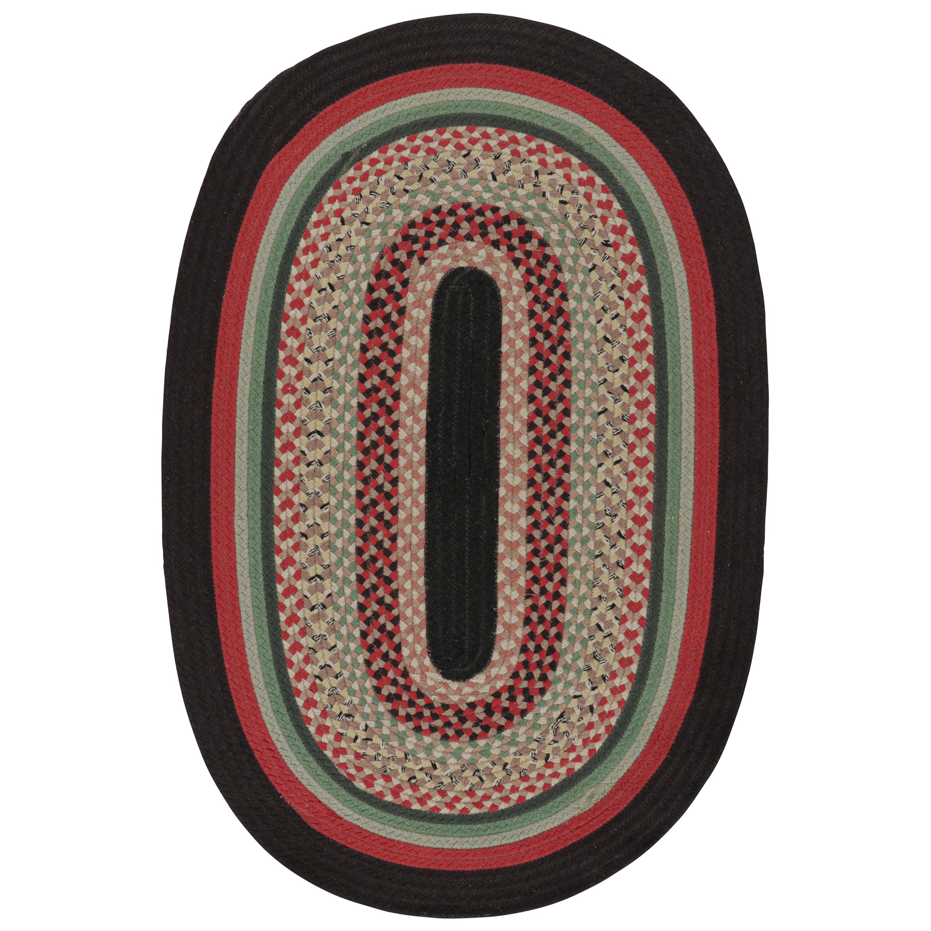 Antiker ovaler Hakenteppich mit polychromen Flechtstreifen, von Rug & Kilim