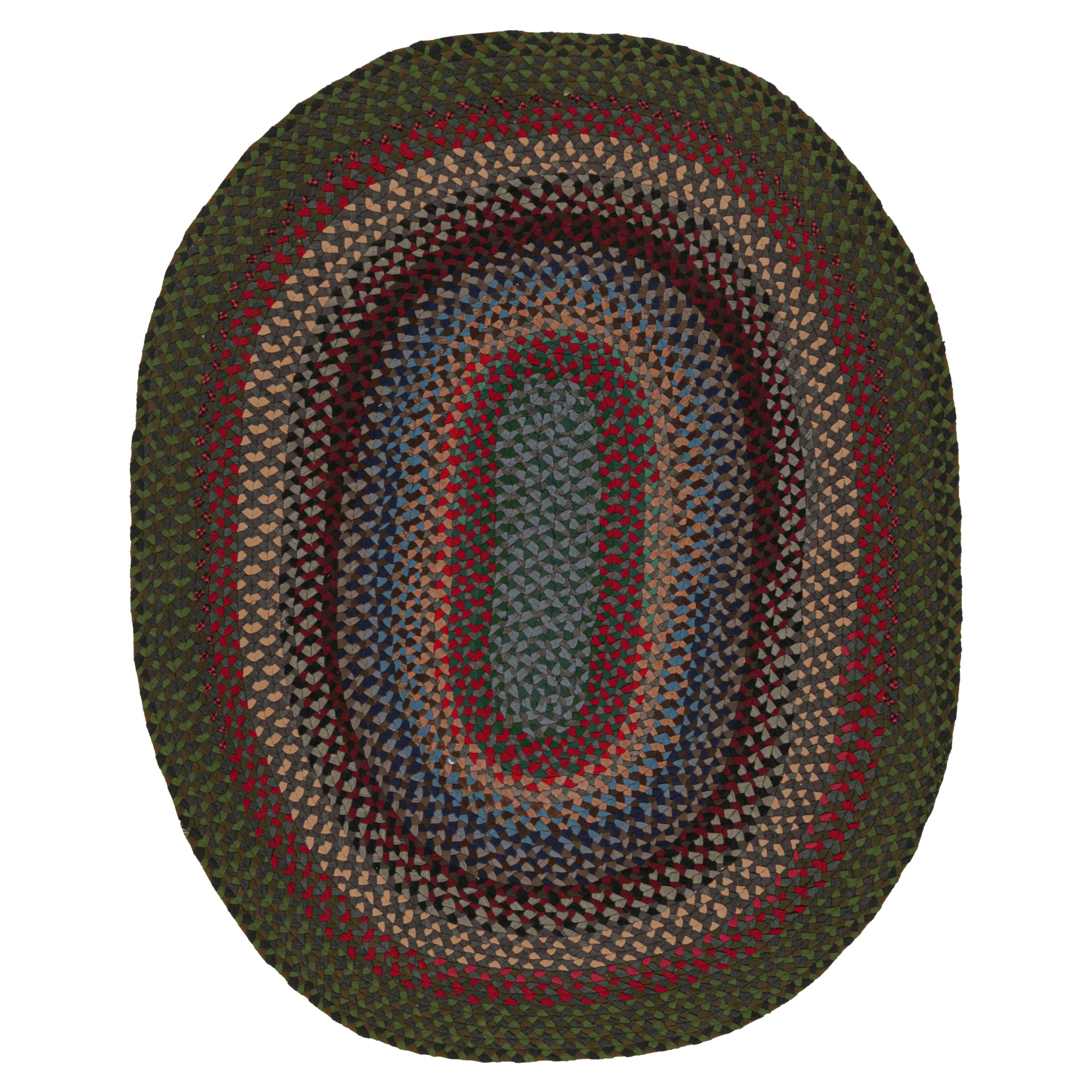 Antiker ovaler Hakenteppich mit polychromen Flechtstreifen, von Rug & Kilim