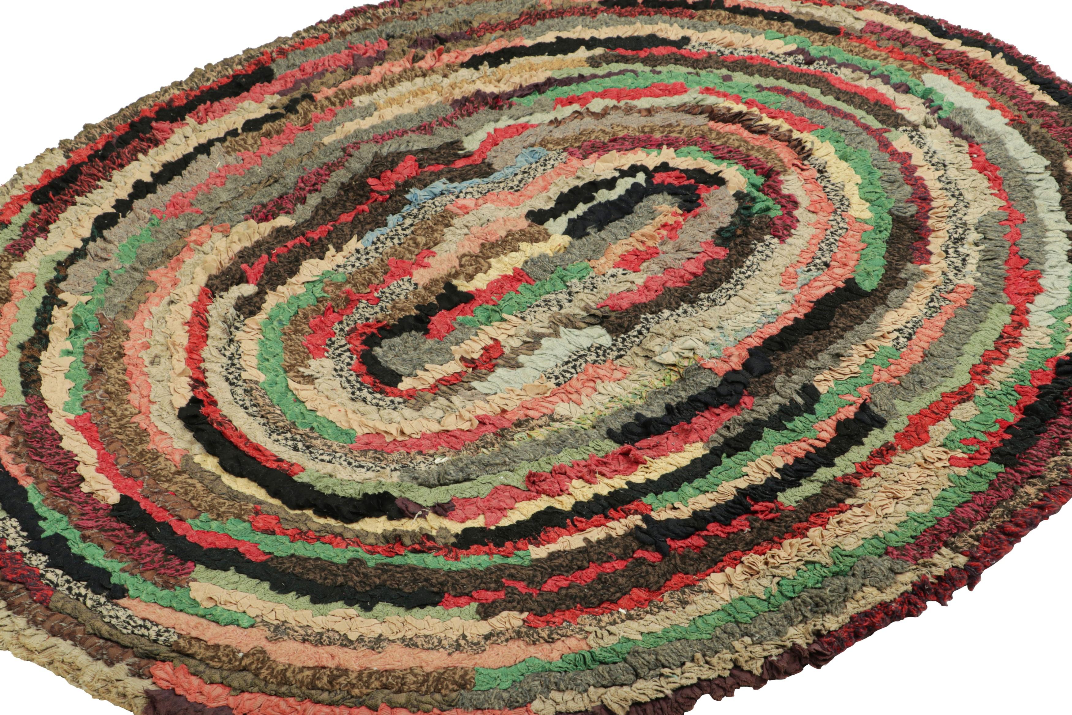Hand-Knotted Antique Hooked Oval Rug with Polychromatic Geometric Patterns  Rug & Kilim For Sale