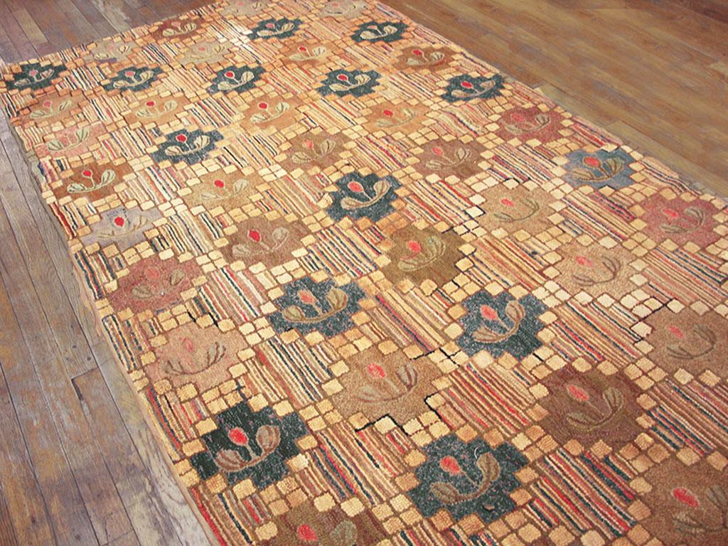 Hand-Woven Antique Hooked Rug For Sale