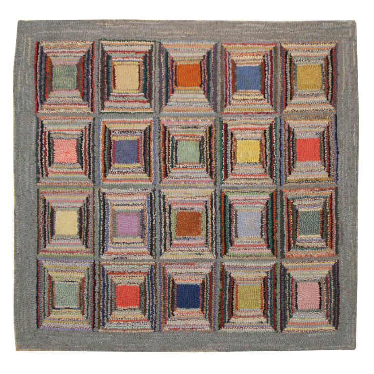 Antique Hooked Rug Geometric For Sale at 1stDibs