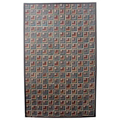 Antique Hooked Rug: Geometric Log Cabin