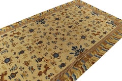 Antique Hooked Rug Gold, Blue & Beige Chinese Pictorial Style by Rug & Kilim