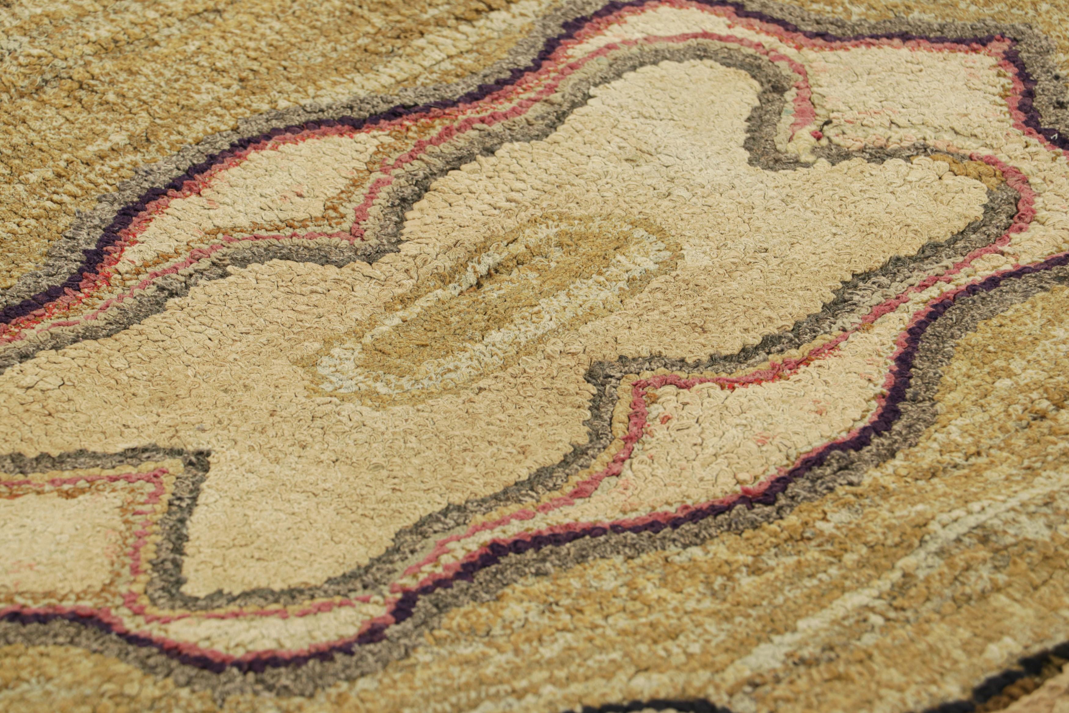Handmade in wool and originating circa 1920-1930, this 3x4 rug is a rare and exciting new curation in Rug & Kilim’s collection of antique hooked rugs. 

On the Design: 

Admirers of the craft will note this among some of the richest, most
