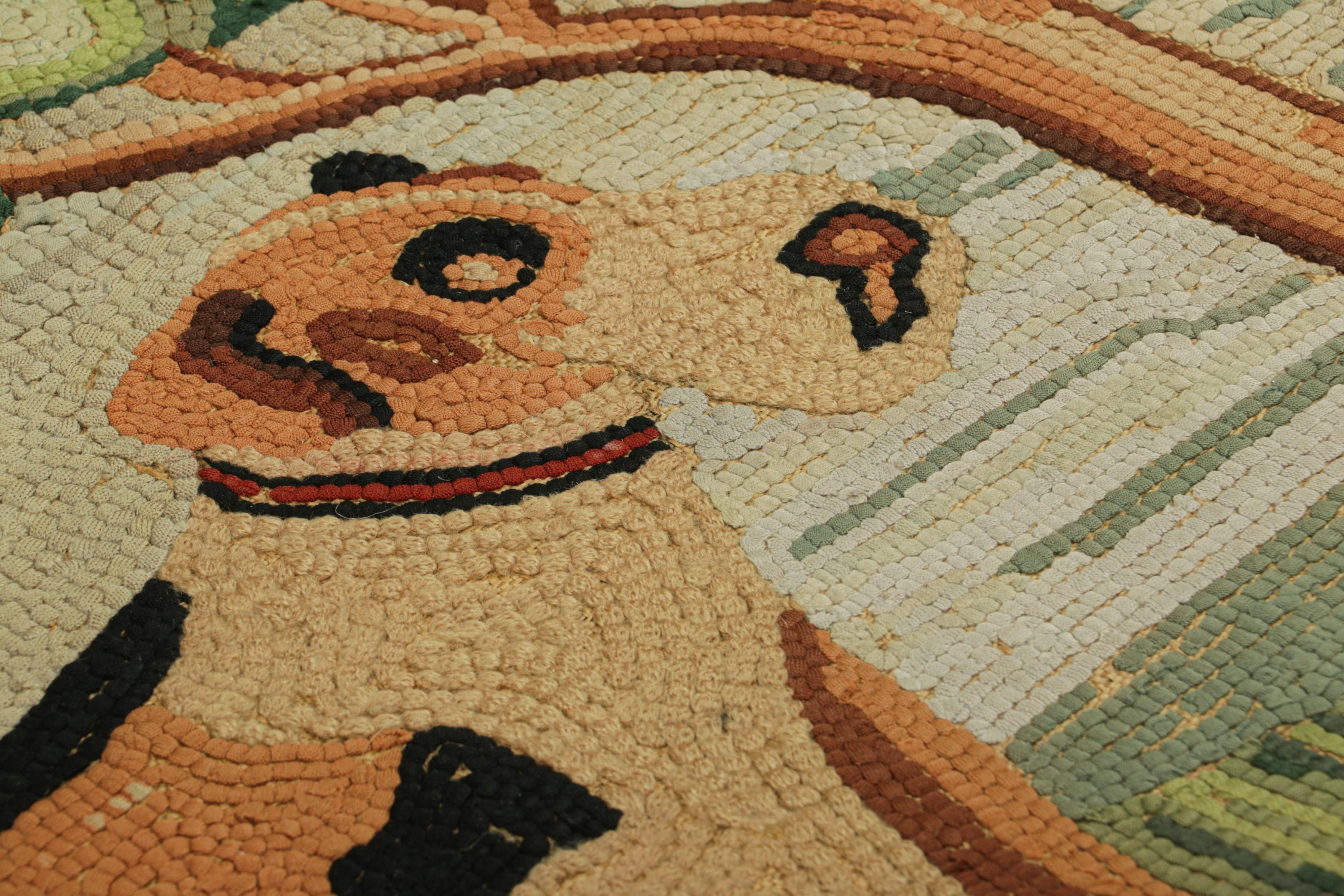 Handmade in wool and originating circa 1920-1930, this 2x3 rug is a rare and exciting new curation in Rug & Kilim’s collection of antique hooked rugs. 

On the Design: 

This charming American hooked rug captures the whimsy of early 20th-century