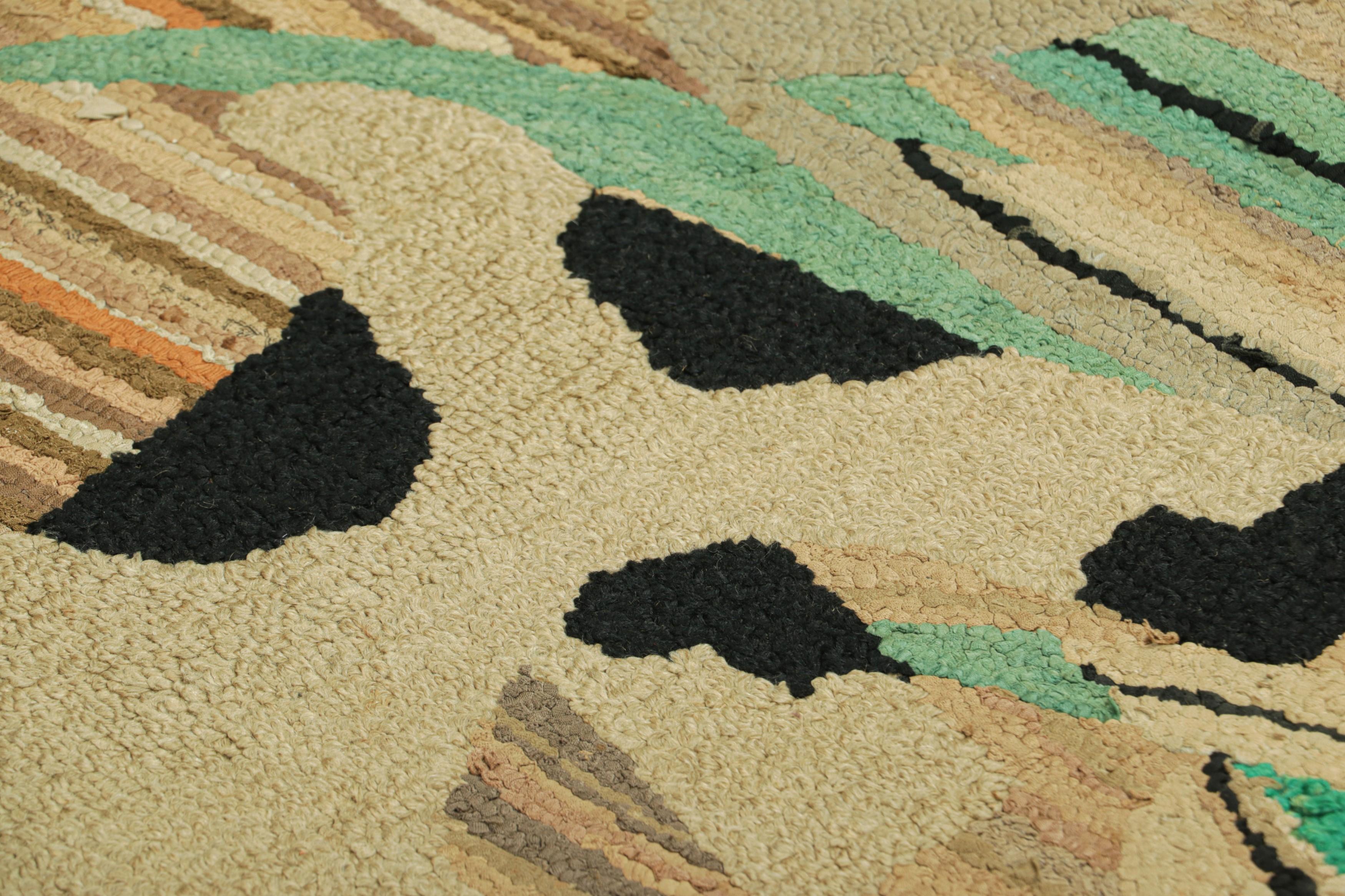 Handmade in wool and originating circa 1920-1930, this 2x3 rug is a rare and exciting new curation in Rug & Kilim’s collection of antique hooked rugs. 

On the Design: 

Admirers of the craft will note this among some of the richest, most