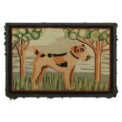 Antique Hooked Rug in Beige-Brown with Animal Pictorial Patterns  Rug & Kilim