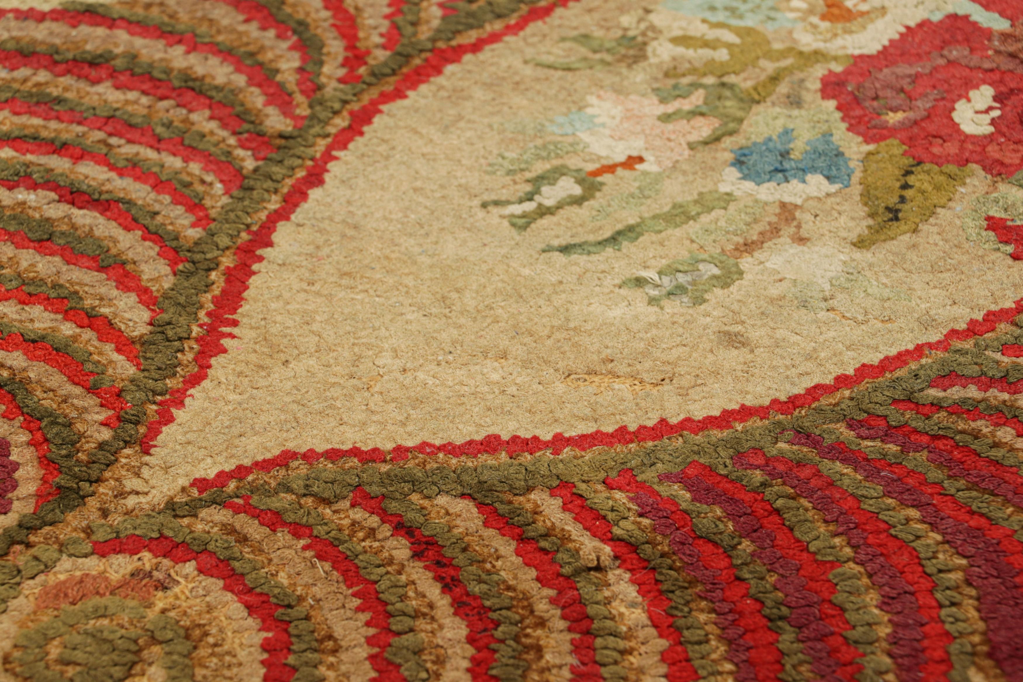 Handmade in wool and originating circa 1920-1930, this 1x3 rug is a rare and exciting new curation in Rug & Kilim’s collection of antique hooked rugs. 

On the Design: 

Admirers of the craft will note this among some of the richest, most