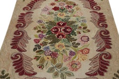 Antique Hooked Rug in Beige-Brown with Colorful Floral Patterns from Rug & Kilim