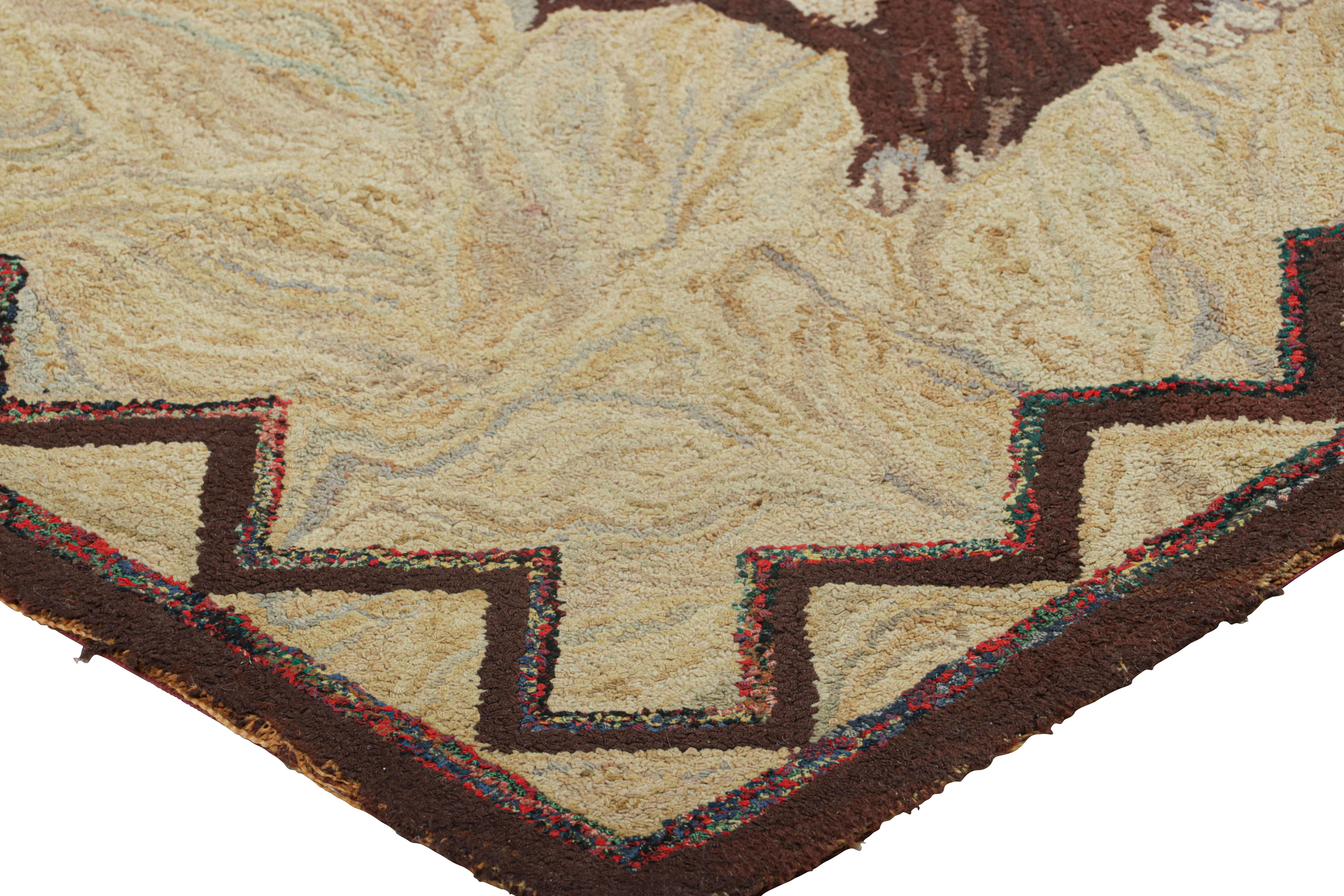 Early 20th Century Antique Hooked Rug in Beige-Brown with Dog Pictorials - Rug & Kilim For Sale