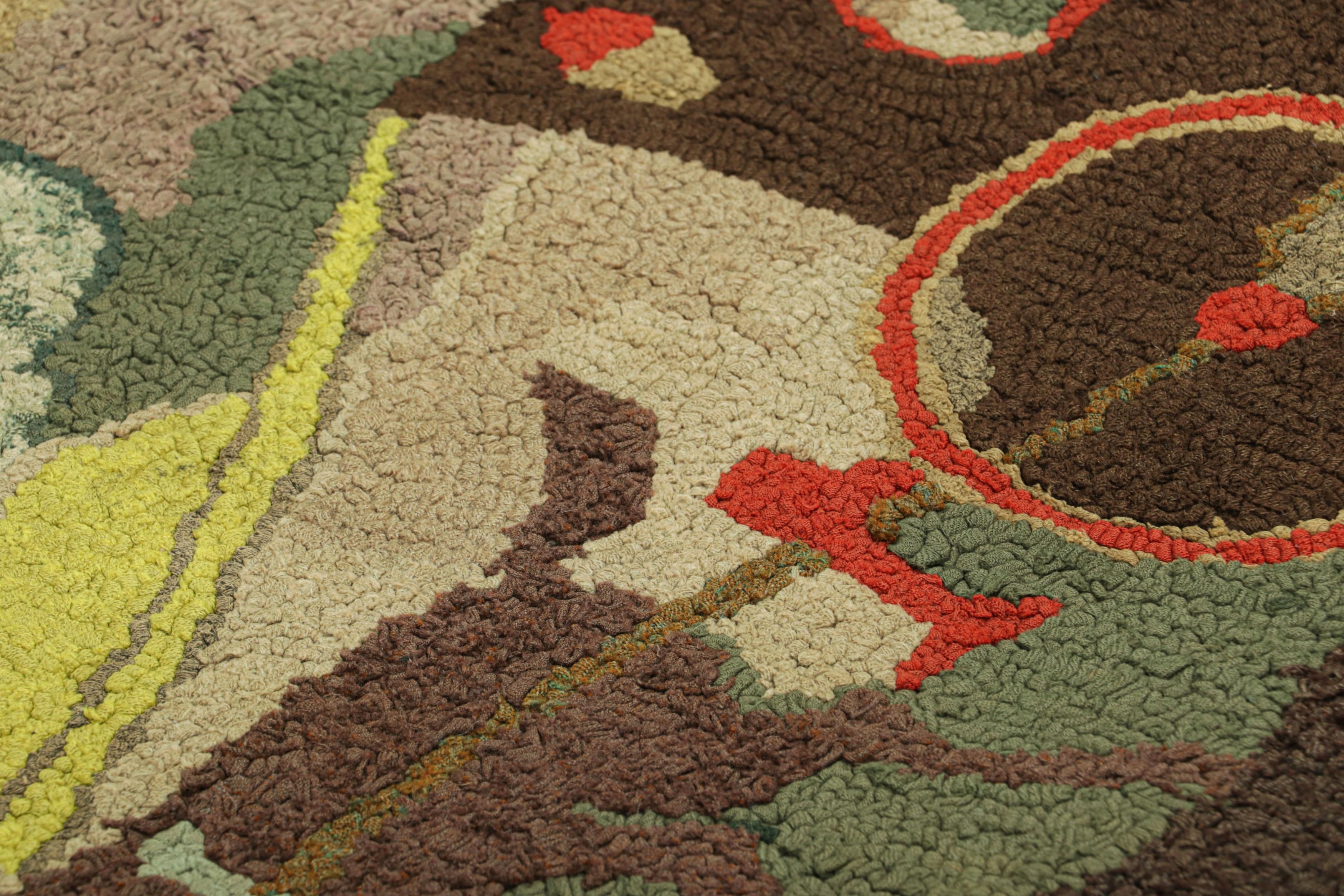 Handmade in wool and originating circa 1920-1930, this 2x4 rug is a rare and exciting new curation in Rug & Kilim’s collection of antique hooked rugs. 

On the Design: 

Admirers of the craft will note this among some of the richest, most