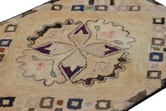 Antique Hooked Rug in Beige-Brown with Medallion and Patterns from Rug & Kilim