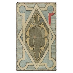 Antique Hooked Rug in Beige-Cream & Blue with Geometric Medallion Rug & Kilim