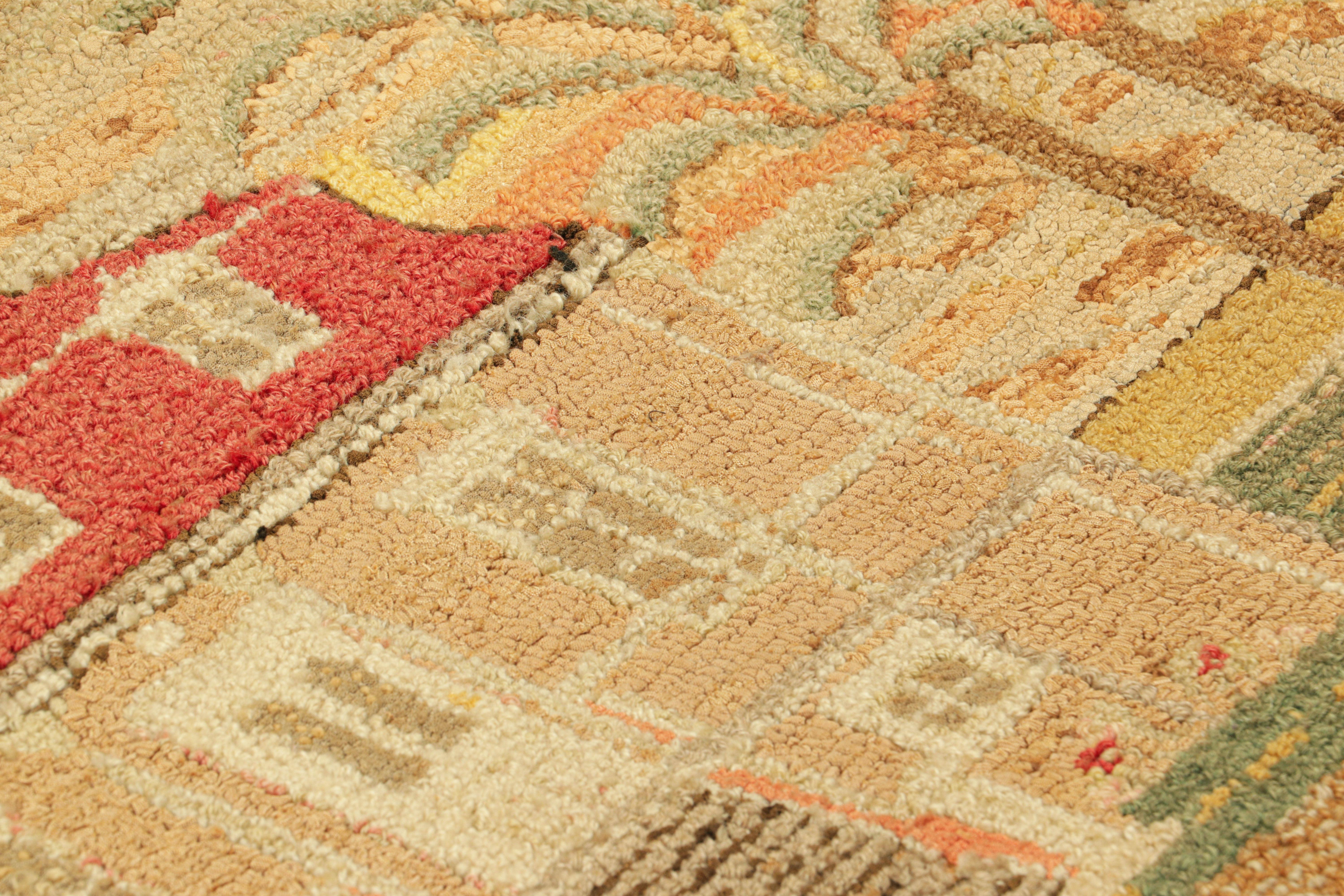 Hand-Knotted Antique Hooked Rug in Beige-Cream Mansion Pictorial - Rug & Kilim For Sale
