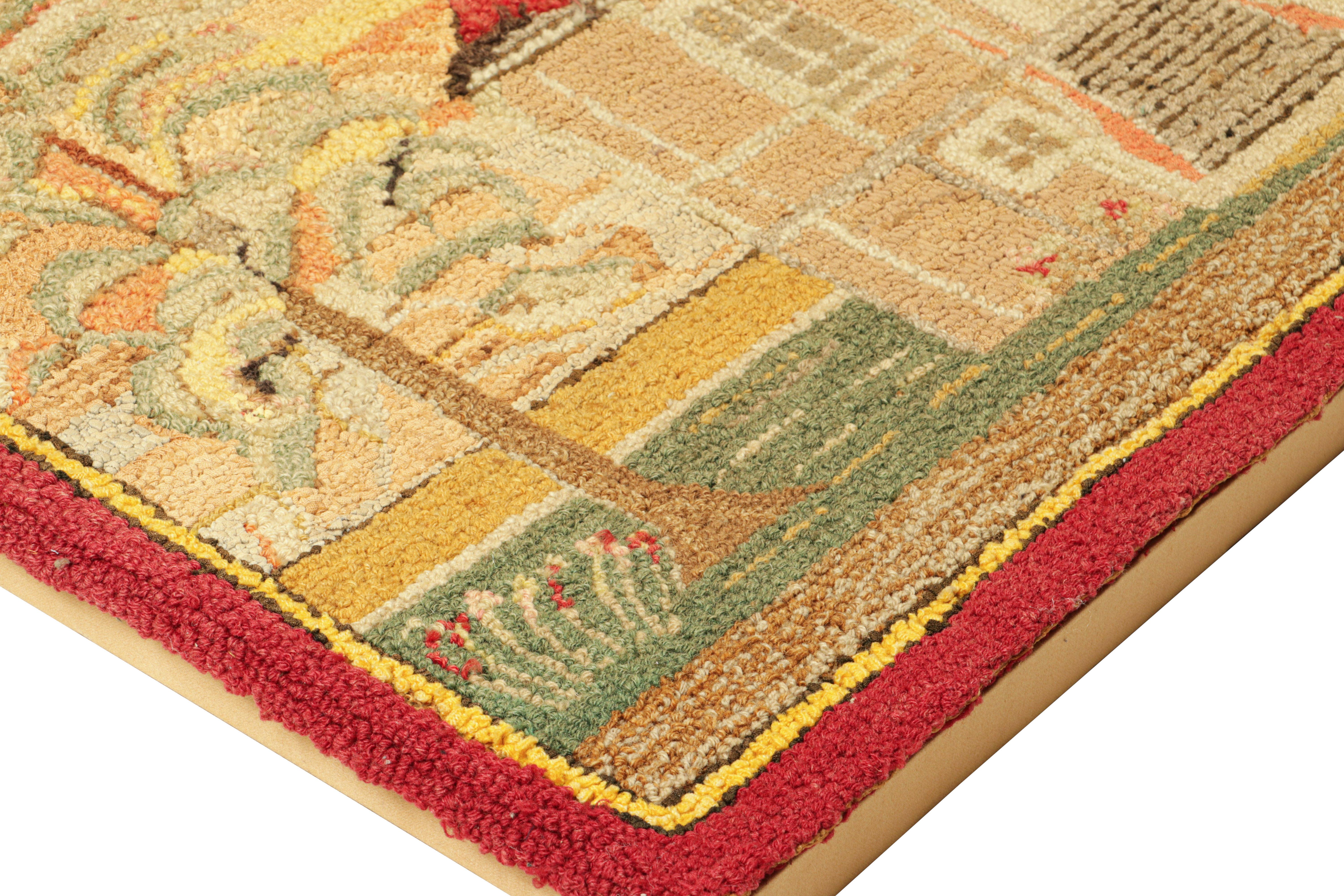 Antique Hooked Rug in Beige-Cream Mansion Pictorial - Rug & Kilim In Good Condition For Sale In Long Island City, NY