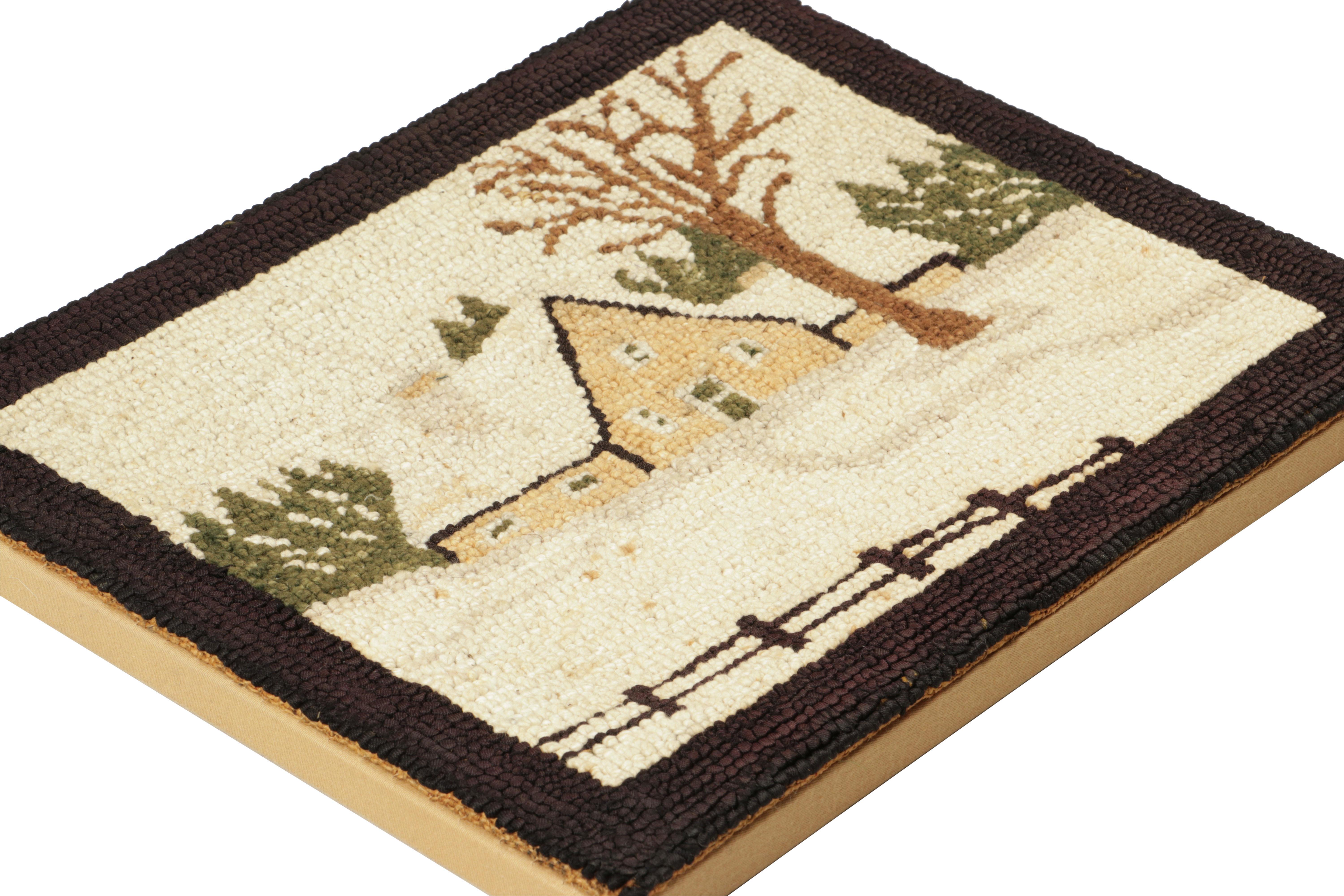 This 1x1 antique hooked rug is an exceptional addition to Rug & Kilim's collection of American hooked rug and folk art designs—an exemplar of early 20th century geometric designs in its provenance, made with hand-hooked wool and originating within