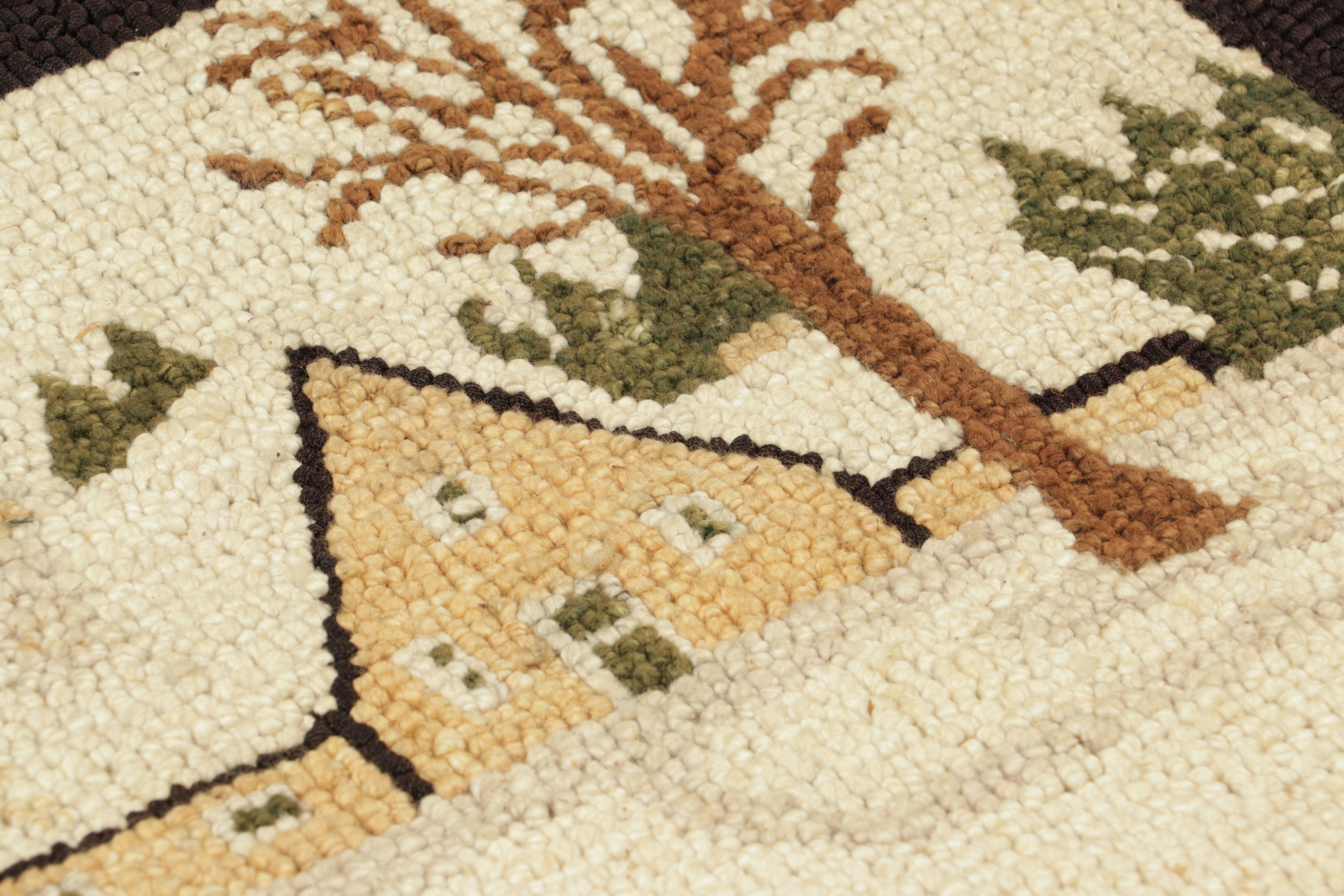 Hand-Knotted Antique Hooked Rug in Beige-Cream Rural Life Pictorial - Rug & Kilim For Sale