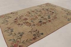 Antique Hooked Rug in Beige Ornate Floral Bouquet in Multicolor - Rug & Kilim