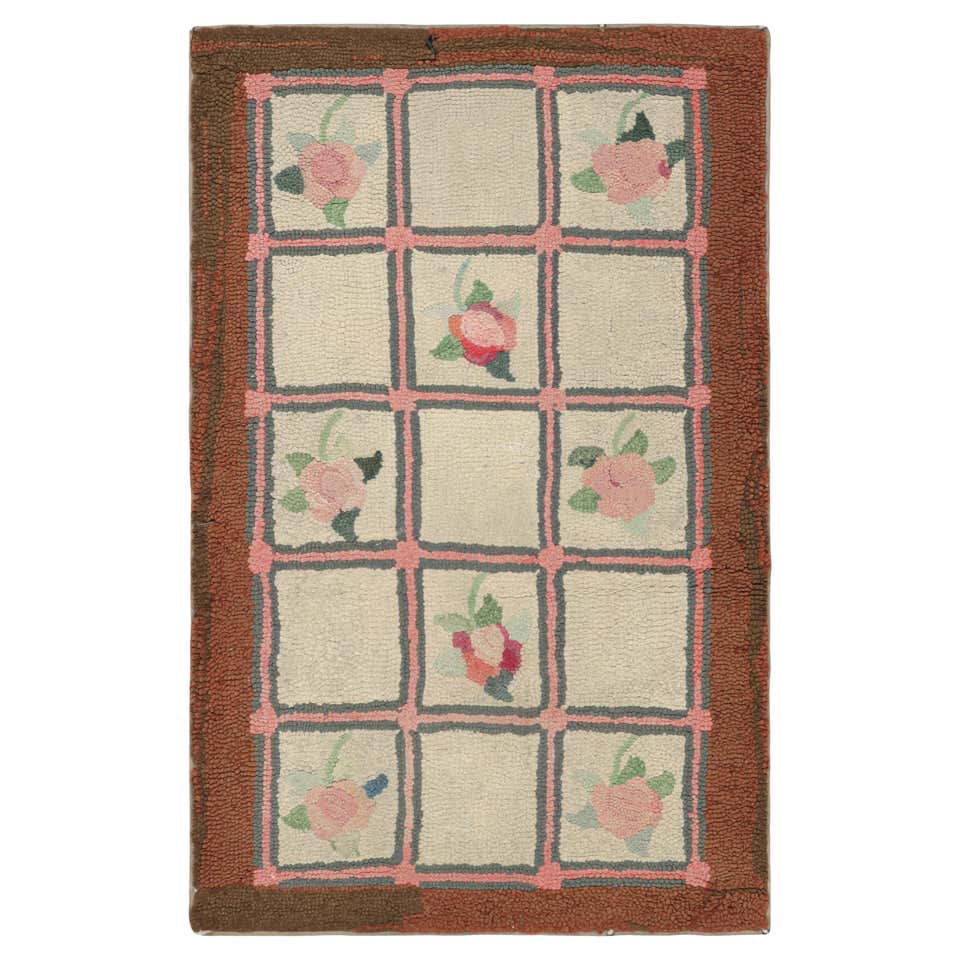 Antique Hooked Rug in Beige-Brown with Animal Pictorial Patterns Rug ...