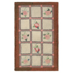 Antique Hooked Rug in Beige with Floral Medallion & Patterns from Rug & Kilim