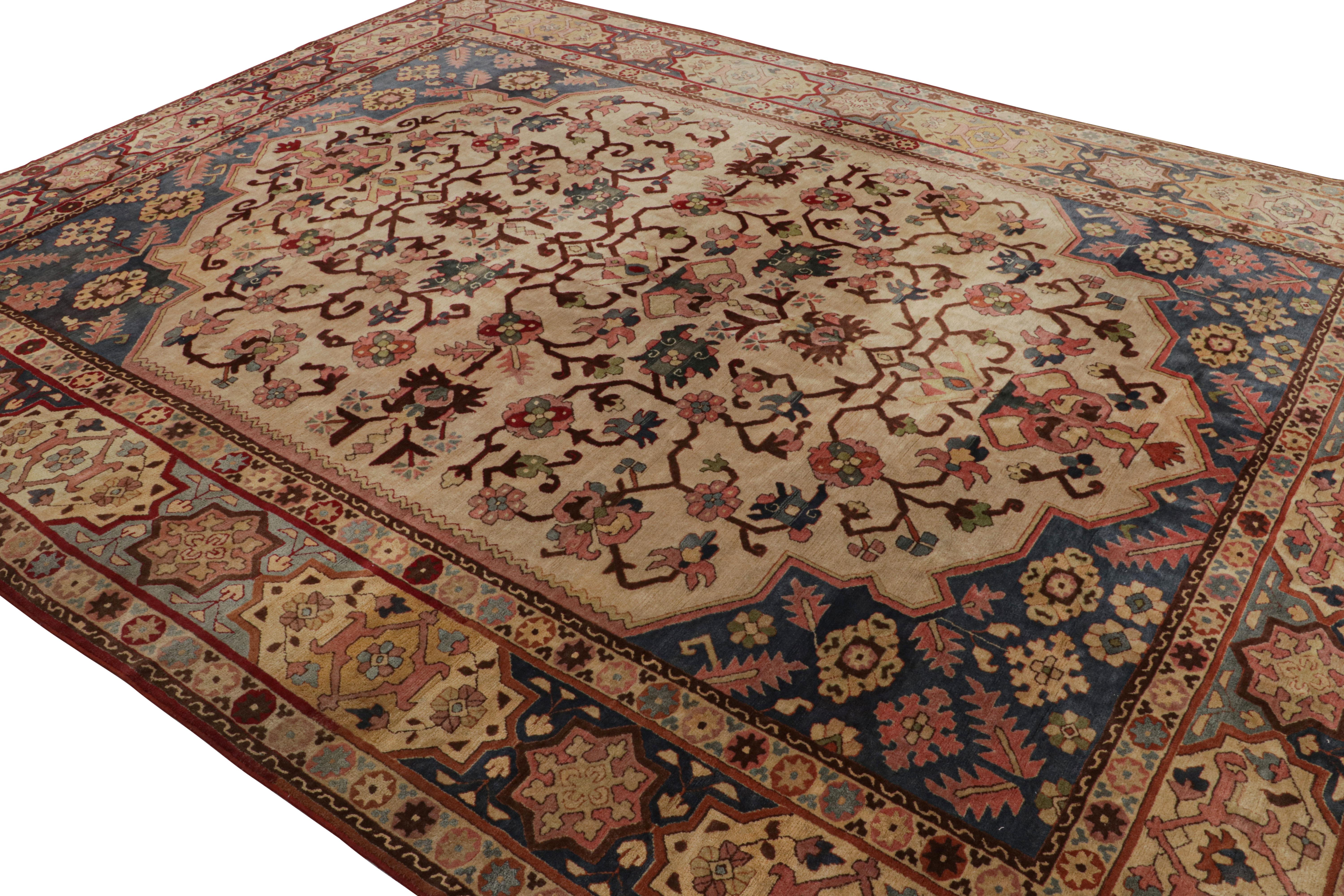 Made with wool and originating from Germany circa 1920, this piece is a rare 10x13 antique hooked rug. 

On the Design:

Specifically inspired by a 17th century Turkish rug, this piece is made with a traditional process similar to hooking as keen