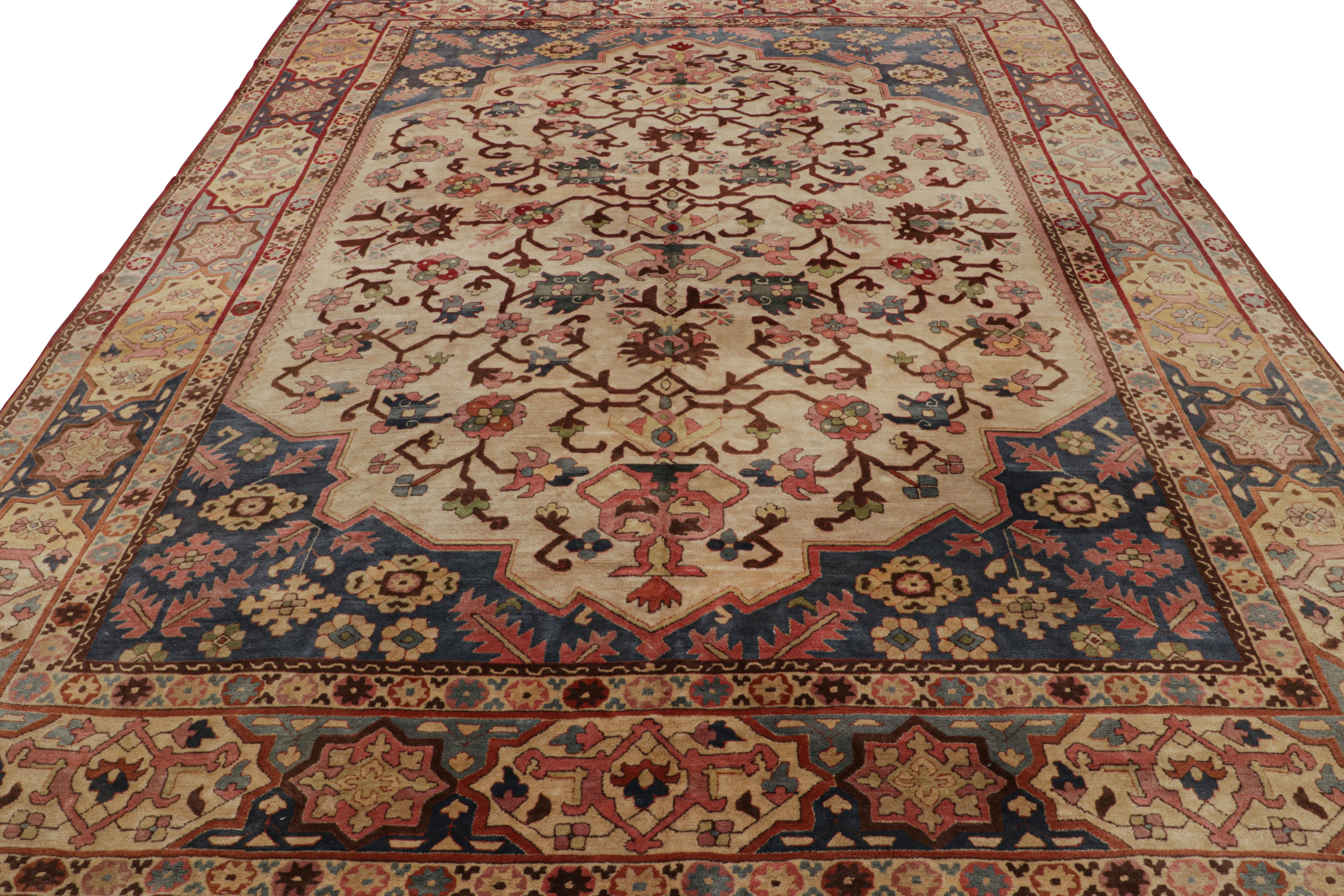 German Antique Hooked Rug in Beige with Floral Patterns, from Rug & Kilim For Sale