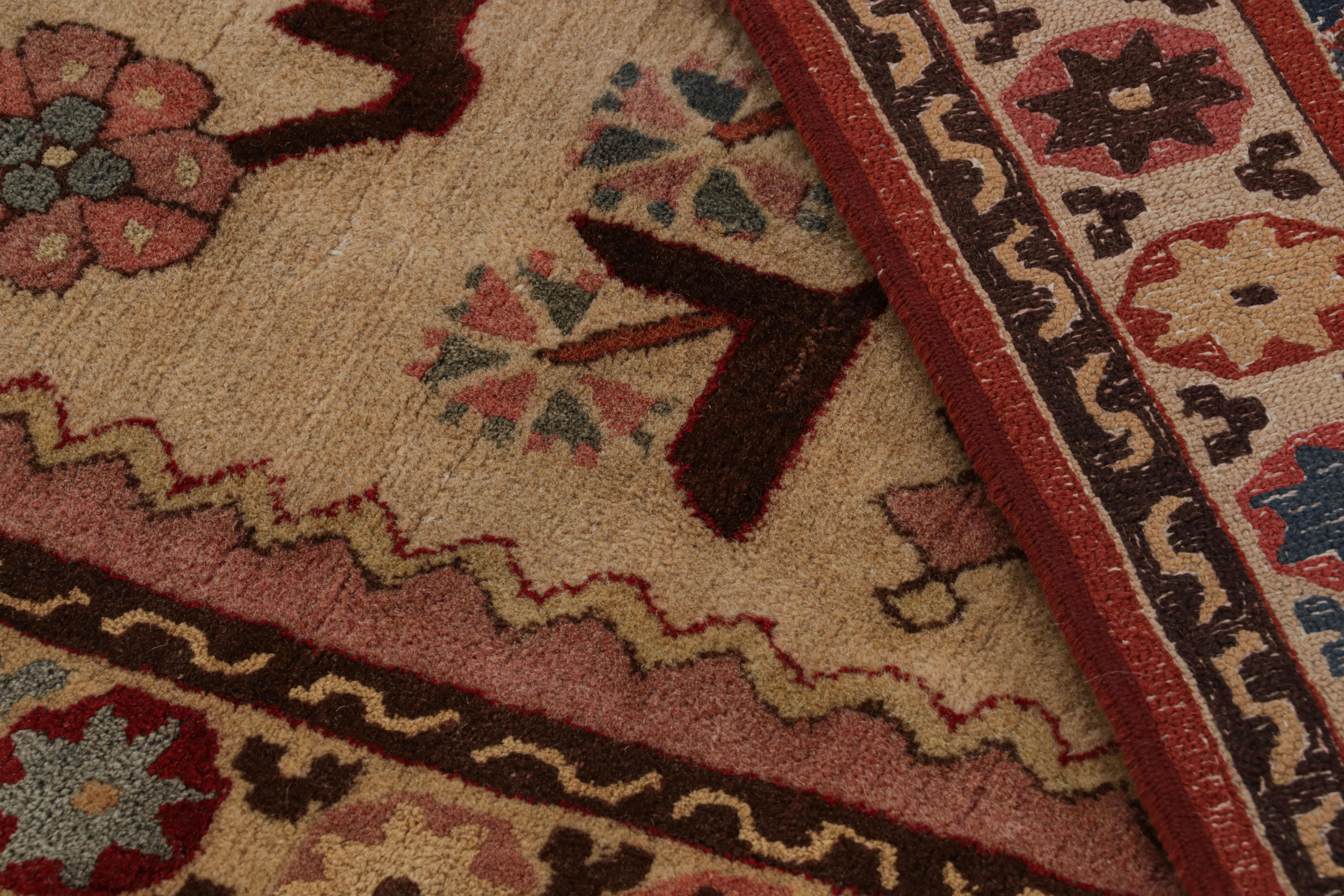 Wool Antique Hooked Rug in Beige with Floral Patterns, from Rug & Kilim For Sale