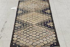 Antique Hooked Rug in Blue with Cream Geometric Patterns, from Rug & Kilim