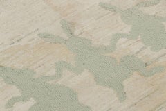 Antique Hooked Rug in Brown & Gray with Dancing Rabbits Pictorials - Rug & Kilim
