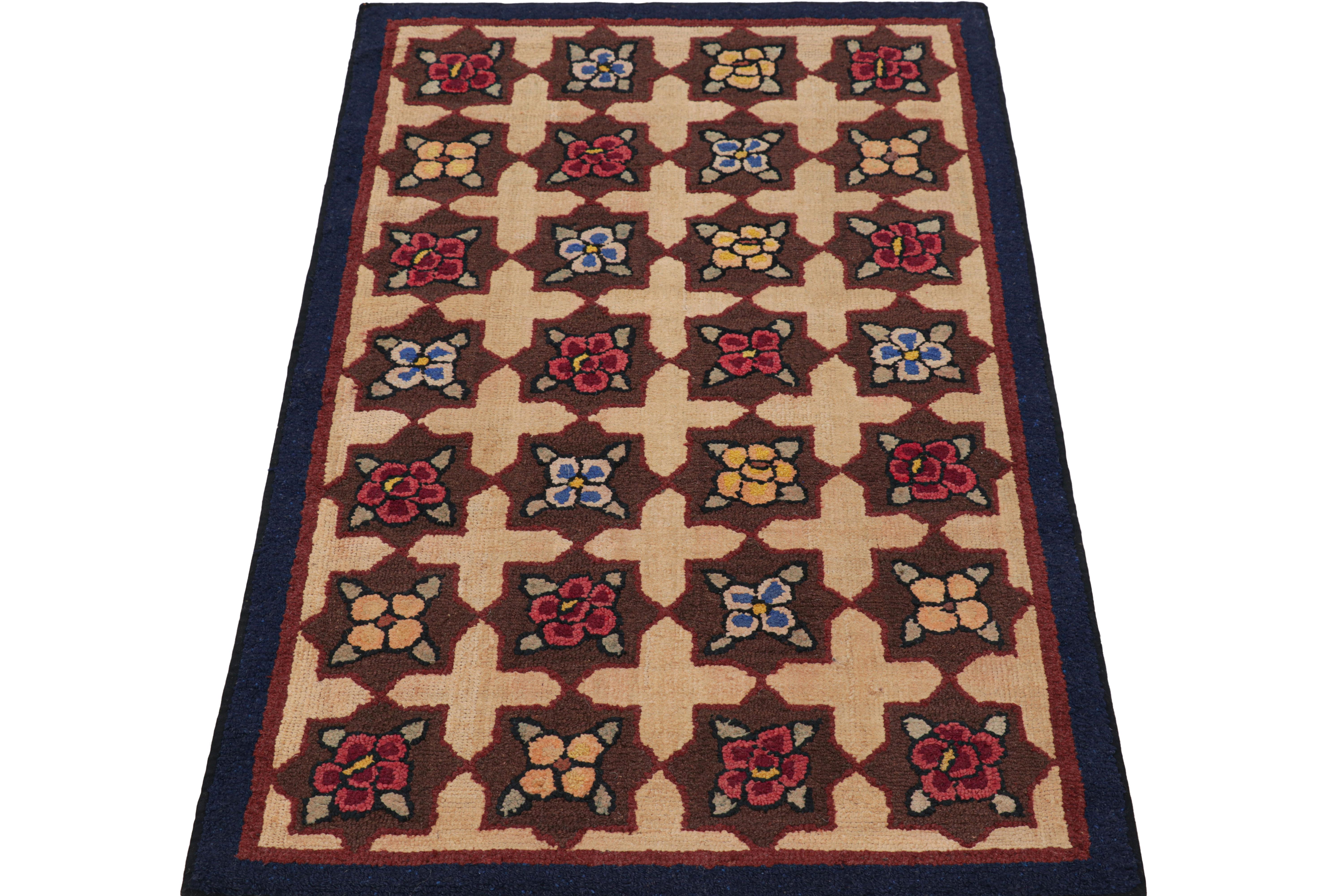 Antique Hooked Rug in Brown with Floral Medallion & Patterns from Rug & Kilim In Good Condition For Sale In Long Island City, NY