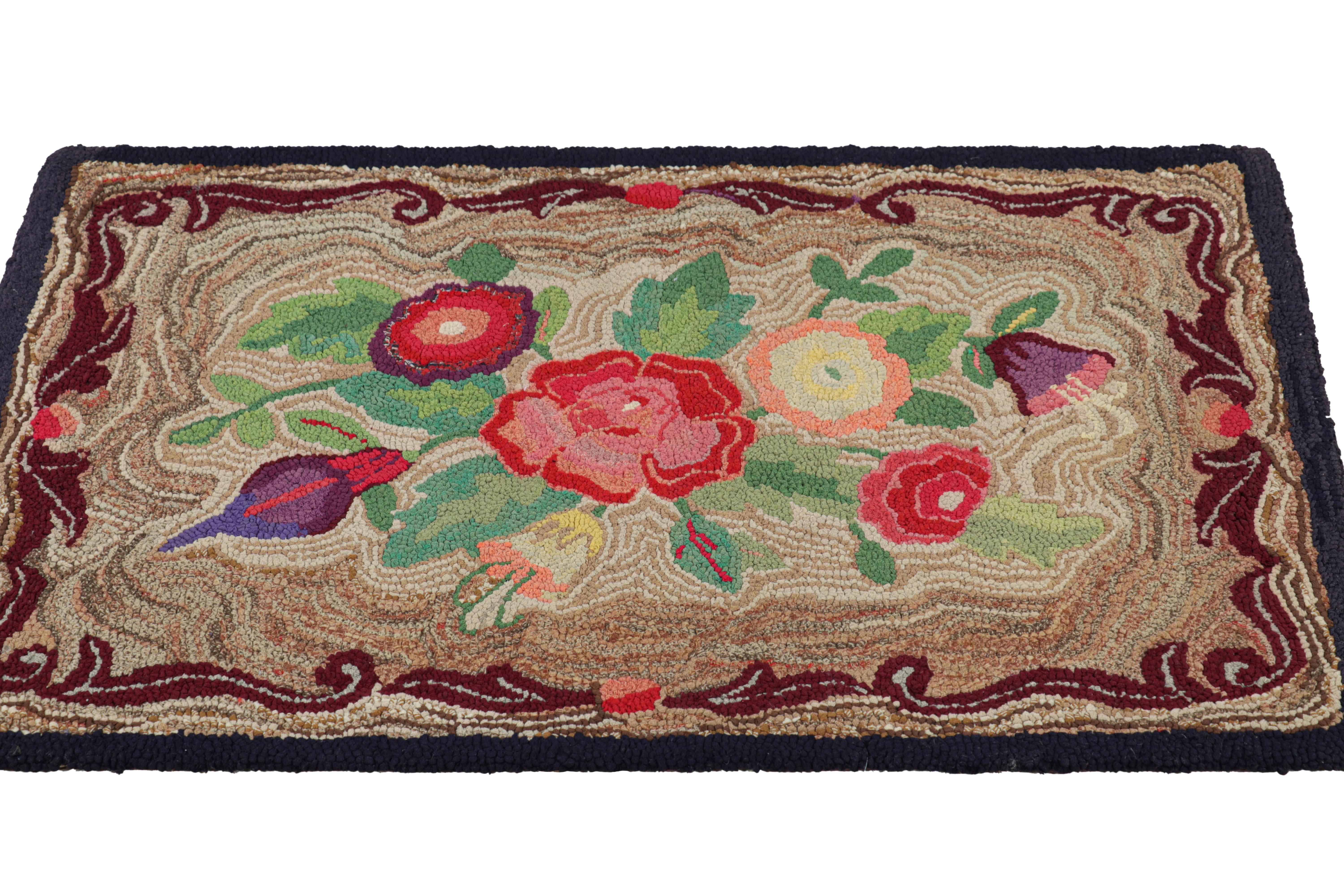 Antique Hooked Rug in Brown with Floral Medallion & Patterns from Rug & Kilim In Good Condition For Sale In Long Island City, NY