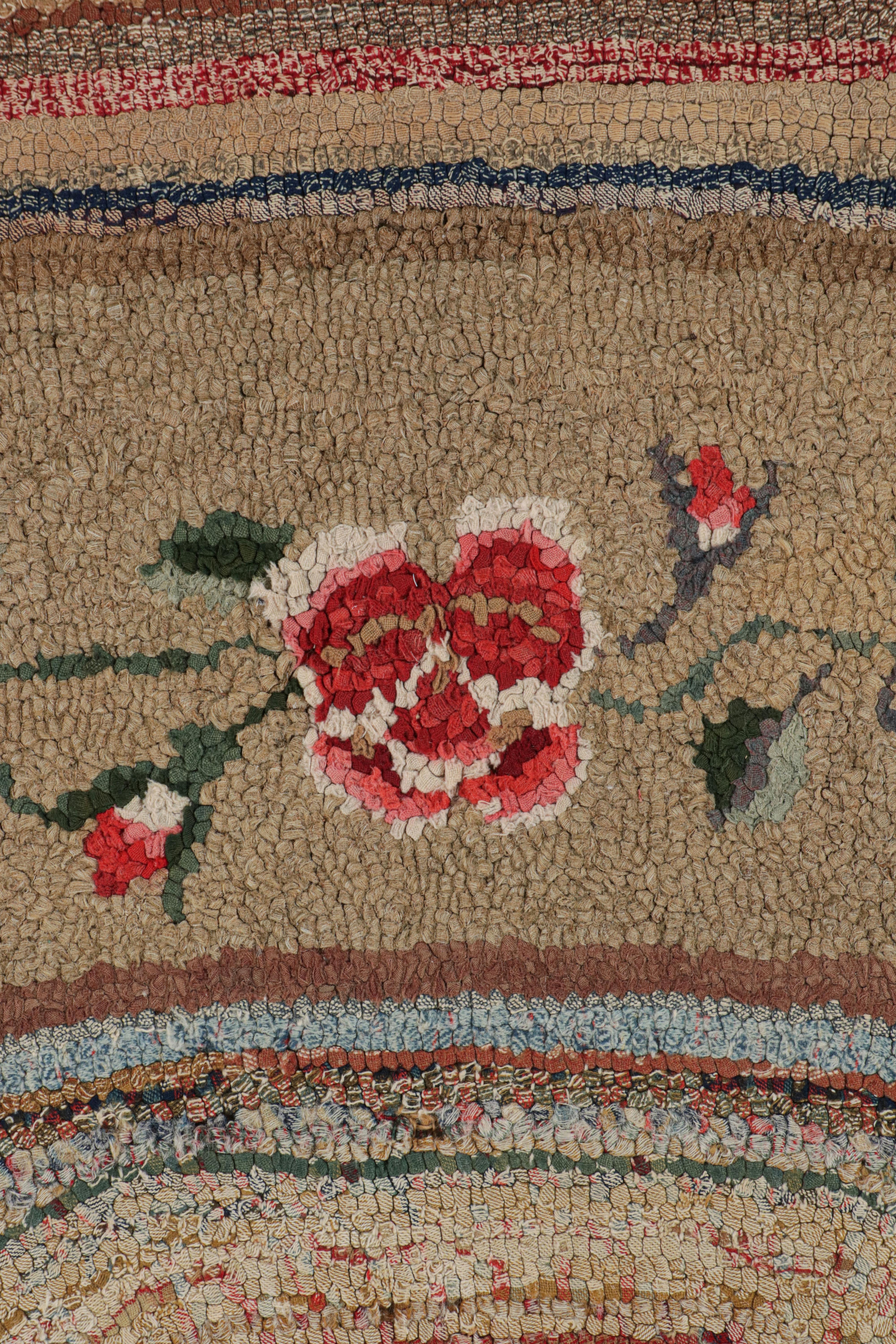 Antique Hooked Rug in Brown, with Floral Patterns, from Rug & Kilim In Good Condition In Long Island City, NY